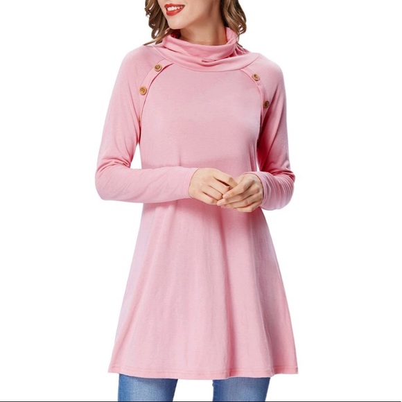 Blush Button Detail Turtleneck Lightweight Sweater - Picture 2 of 6